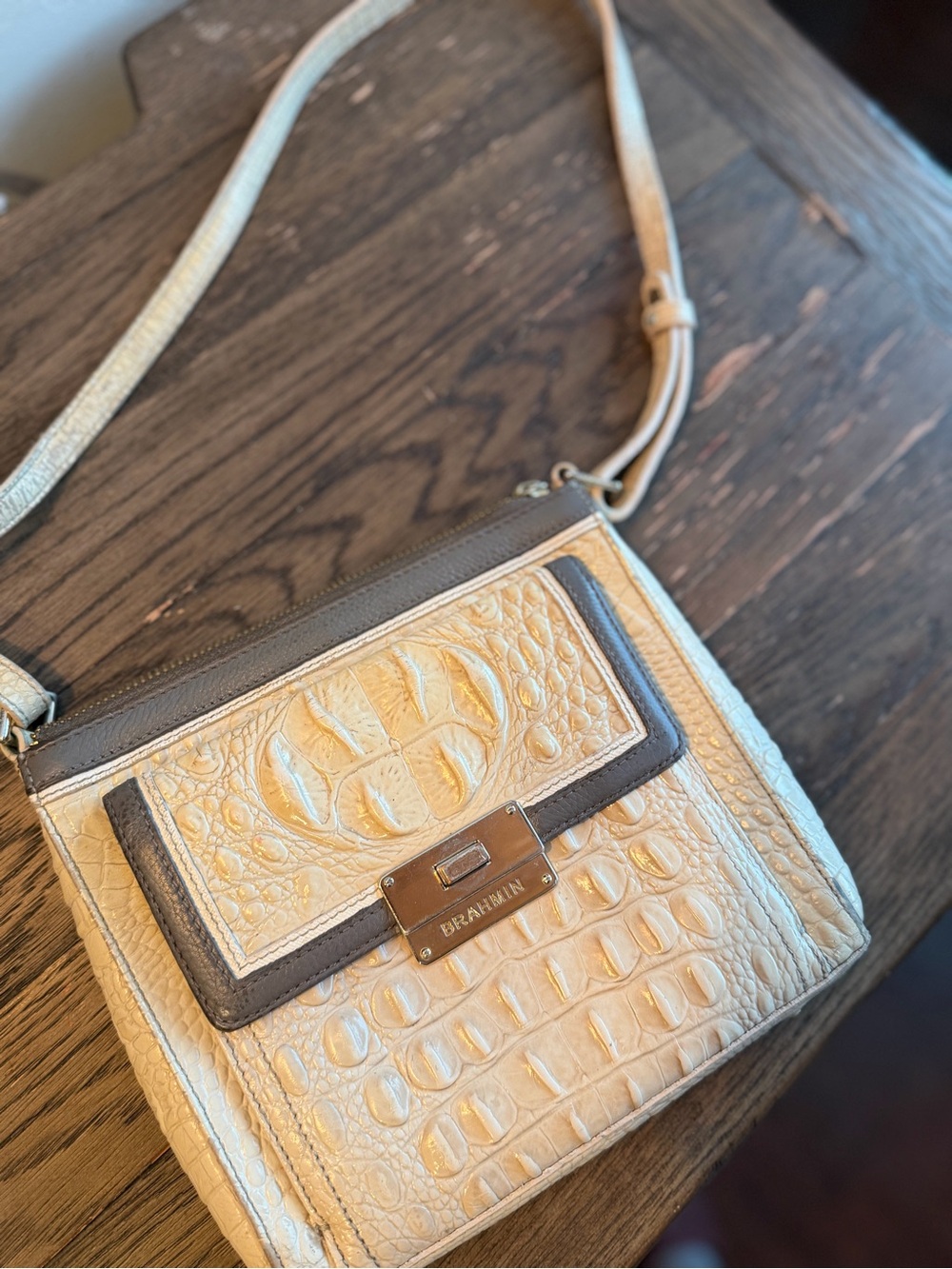 Brahmin Crocodile-Embossed Leather Crossbody Bag